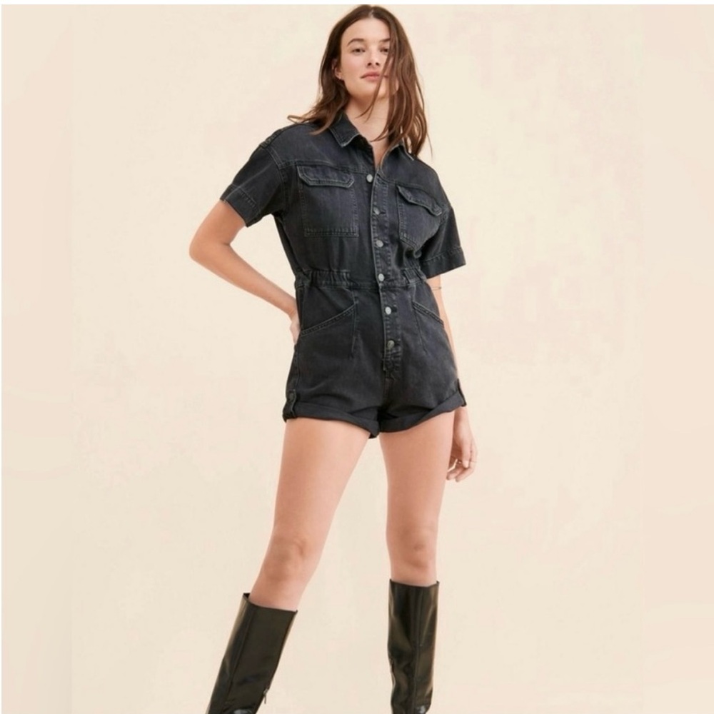 Free People: We The Free Black Denim Jumpsuit